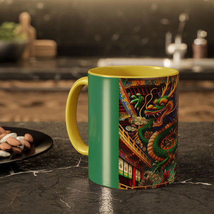 Tibetan Dragon Over Kabuki Duel Colorful Mugs (11oz, 15oz)