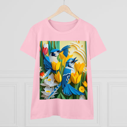 Blue Jays in a Spring Garden Women's Midweight Cotton Tee
