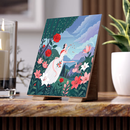 🌹💌 The Garden Of Blown Kisses Ceramic Tile – Art Deco Floral Romance