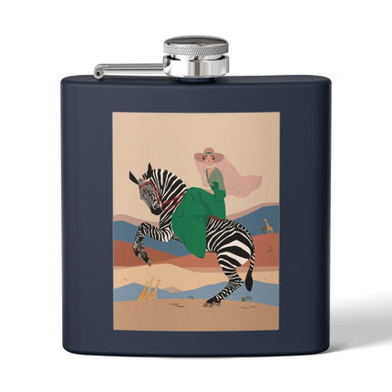 Zebra Rider Stainless Steel Flask – Safari Chic & Art Deco Adventure