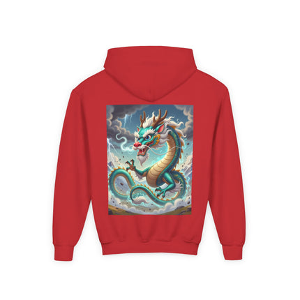 Tibetan Dragon in Battle Youth Hooded Sweatshirt – Power, Motion & Mythic Energy
