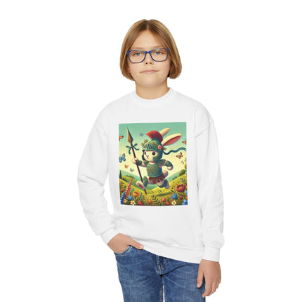 Rabbit Gladiator Youth Crewneck Sweatshirt – Courage, Adventure & Playful Charm