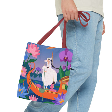 🪷🛶 The Lady Of The Lotus Garden Gondola Tote Bag – Art Deco Floral Adventure
