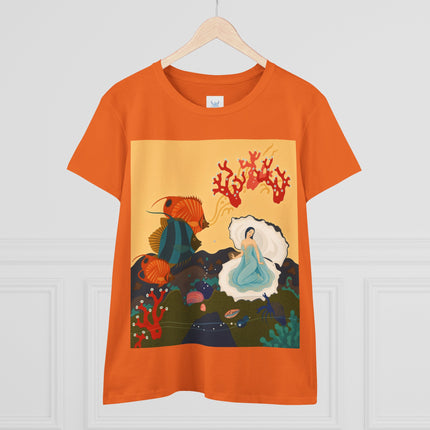 🐚🪸 The Lady Of The Coral Reef Cotton Tee – Art Deco Ocean Fantasy
