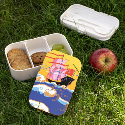 Gilded Voyage: Pink Sails & Flying Fish Bento Lunch Box