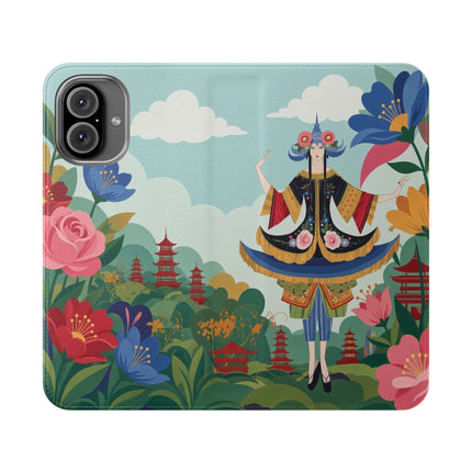 🌸🏯 The Lady Of The Pagoda Garden Flip Case – Art Deco Floral Fantasy