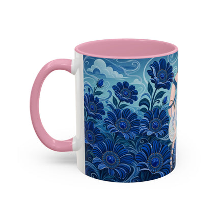 💙🌸 The Sapphire Wind Dancer Colorful Mug – Art Deco Floral Fantasy