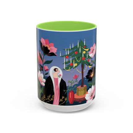 🌹🎄 The Lady Of The Candlelit Rose Tree Colorful Mug – Art Deco Christmas Garden