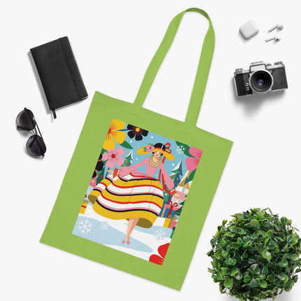 🎄🌸 The Christmas Blossom Belle Cotton Tote Bag – Art Deco Holiday Whimsy