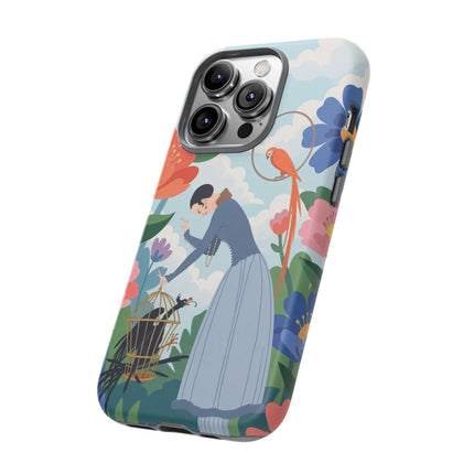 🦜🌺 The Lady Of The Garden Aviary Phone Case – Art Deco Floral Whimsy