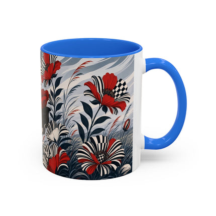 ☔🌹 The Scarlet Checkerboard Rainstorm Colorful Mug – Art Deco Floral Elegance