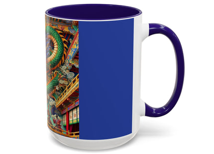 Tibetan Dragon Over Kabuki Duel Colorful Mugs (11oz, 15oz)