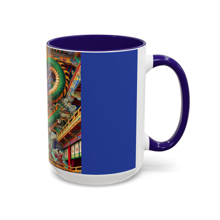 Tibetan Dragon Over Kabuki Duel Colorful Mugs (11oz, 15oz)