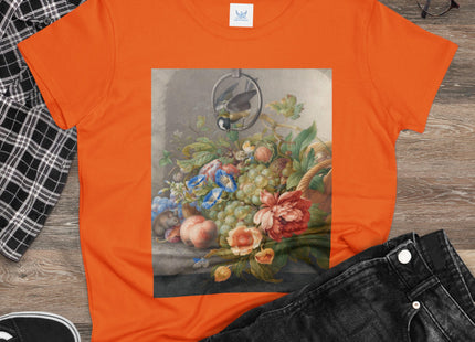 Still Life With Flowers, Fruit, A Great Tit And A Mouse by Herman Henstenburgh Women's Midweight Cotton Tee