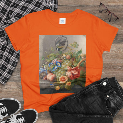 Still Life With Flowers, Fruit, A Great Tit And A Mouse by Herman Henstenburgh Women's Midweight Cotton Tee