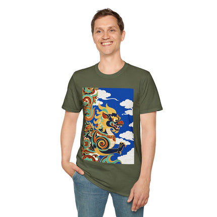 🦁☁️ The Celestial Snow Lion Softstyle T-Shirt – Tibetan Mythical Guardian & Sacred Clouds