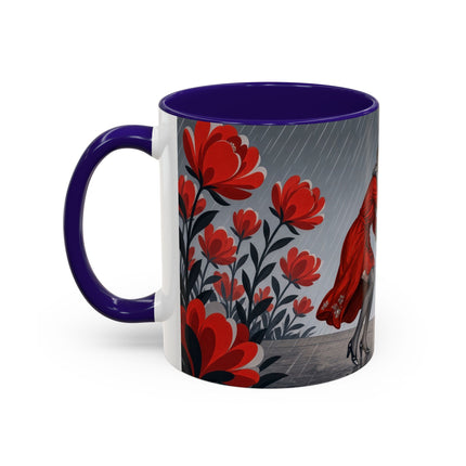 ☔🌹 The Scarlet Rainstorm Promenade Colorful Mug – Art Deco Motoring Elegance