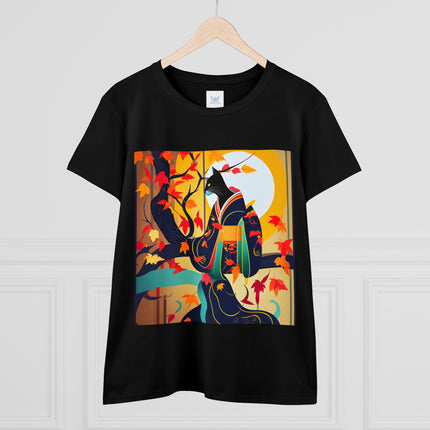 Black Cat in Kimono Women's Midweight Cotton Tee