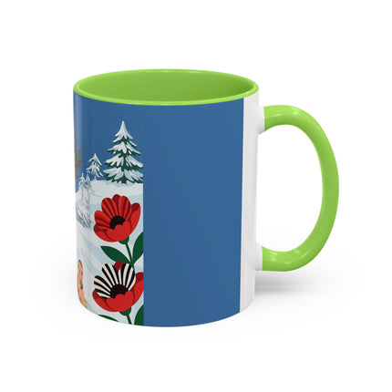 🎿🎄 The Christmas Holly Skier Colorful Mug – Whimsical Holiday Fantasy