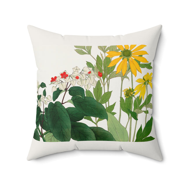 Clerodendrum & Rudbeckia by Tanigami Kônan Spun Polyester Square Pillow