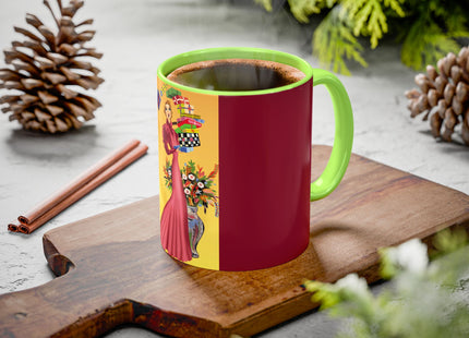 Elegant Holiday Woman with Gifts Colorful Mugs (11oz, 15oz)