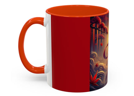 Regal Crimson Crane in the Autumn Mist Colorful Mugs (11oz, 15oz)
