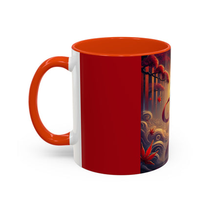 Regal Crimson Crane in the Autumn Mist Colorful Mugs (11oz, 15oz)