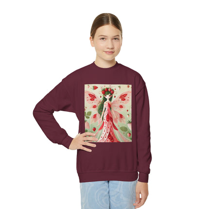 Strawberry Fairy Delight Youth Crewneck Sweatshirt – Sweet Magic, Nature & Whimsical Joy