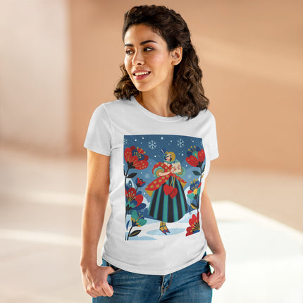❤️❄️ The Winter Heart Messenger Cotton Tee – Art Deco Winter Enchantment