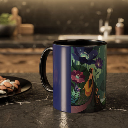 The Lady Of The Moonlit Fountain Colorful Mugs – Art Deco Botanical Serenity