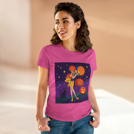 🎃🕯️ Moonlit Pumpkin Masquerade Cotton Tee – Whimsical Halloween Charm