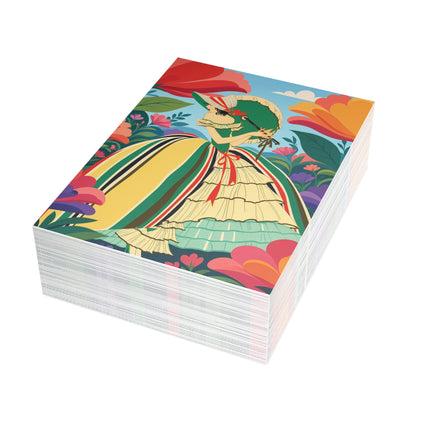 🌺🎀 The Girl In The Striped Garden Postcards With Envelopes – Art Deco Floral Fashion