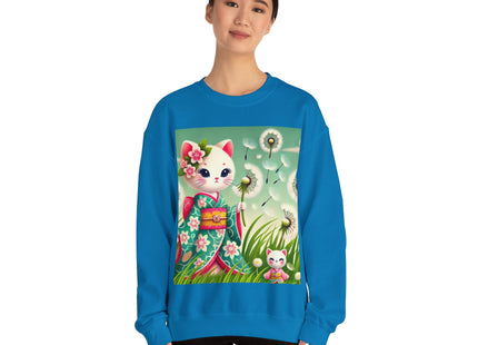 Geisha Kitten and the Dandelion Wish Heavy Blend™ Crewneck Sweatshirt