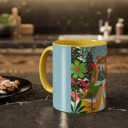 ☕🎄 Christmas Tea In The Snow Garden Colorful Mug – Art Deco Holiday Friendship
