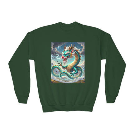 Tibetan Dragon in Battle Youth Crewneck Sweatshirt – Power, Motion & Mythic Adventure