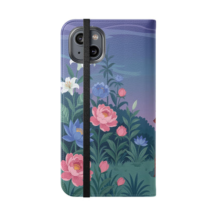 🐦🌸 The Lady And The Golden Bird Flip Case – Art Deco Floral Reverie