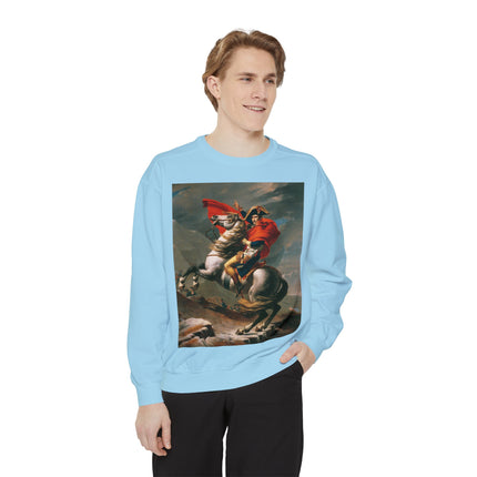 Napoleon Crossing the Alps by Jacques-Louis David Unisex Garment-Dyed Sweatshirt