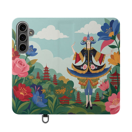 🌸🏯 The Lady Of The Pagoda Garden Flip Case – Art Deco Floral Fantasy