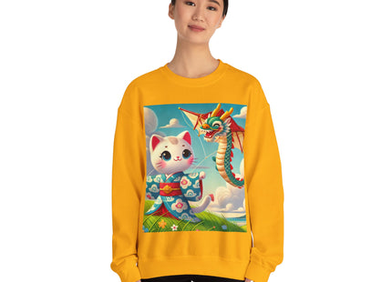 Geisha Kitten and the Dragon Kite Heavy Blend™ Crewneck Sweatshirt