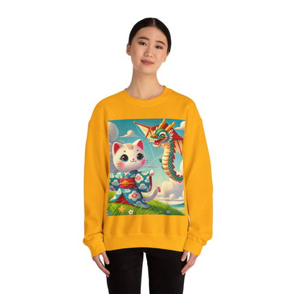 Geisha Kitten and the Dragon Kite Heavy Blend™ Crewneck Sweatshirt