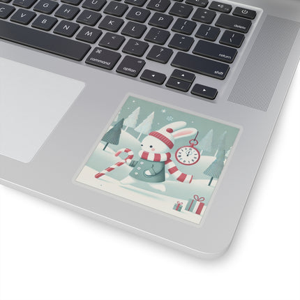 Candy Cane Timekeeper Bunny Kiss-Cut Stickers (4 Sizes)