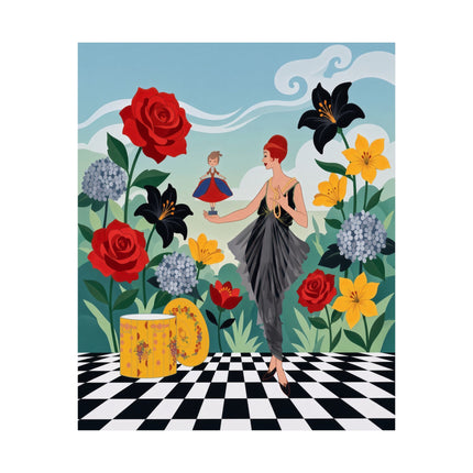 🌹🎭 The Lady And The Little Dancing Doll Matte Vertical Poster – Art Deco Floral Whimsy