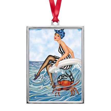 🌊🎀 The Lady Of The Seaside Adventure Portrait Frame Ornament – Art Deco Coastal Whimsy