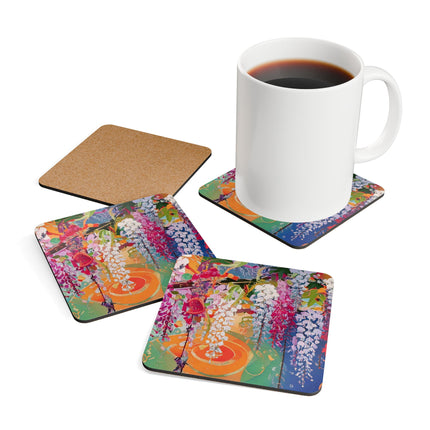 Golden Wisteria Elegance Corkwood Coaster Set