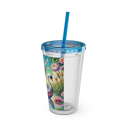 Geisha Kitten’s River Voyage Sunsplash Tumbler with Straw, 16oz