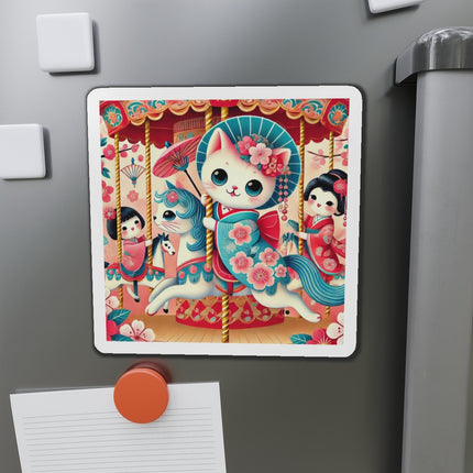 Geisha Kitten's Enchanted Carousel Ride Die-Cut Magnets (5 Sizes)