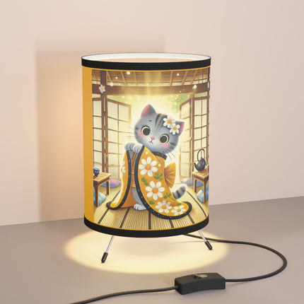Playful Kitten in the Tea Room Tripod Lamp