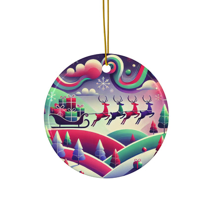 Festive Reindeer Flight Ceramic Ornament, 4 Shapes