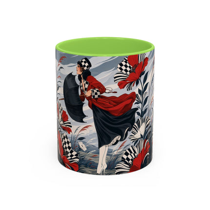 ☔🌹 The Scarlet Checkerboard Rainstorm Colorful Mug – Art Deco Floral Elegance