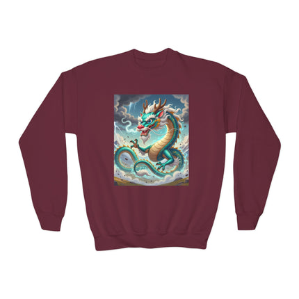 Tibetan Dragon in Battle Youth Crewneck Sweatshirt – Power, Motion & Mythic Adventure